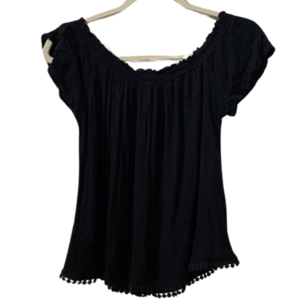 Bella De Jour Black Feminine Off Shoulder Linen CottageCore Top